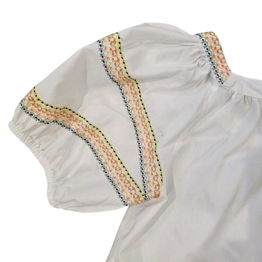 LOFT White Blouse with Colorful Embroidery